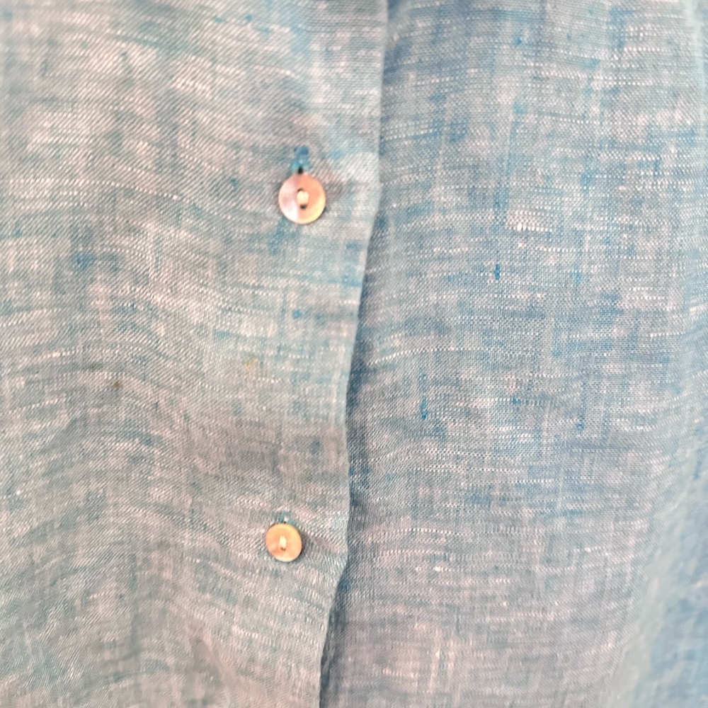 TAHARI S 100% Linen short sleeve blue camp blouse cottagecore Lagonlook coastal - Picture 4 of 10